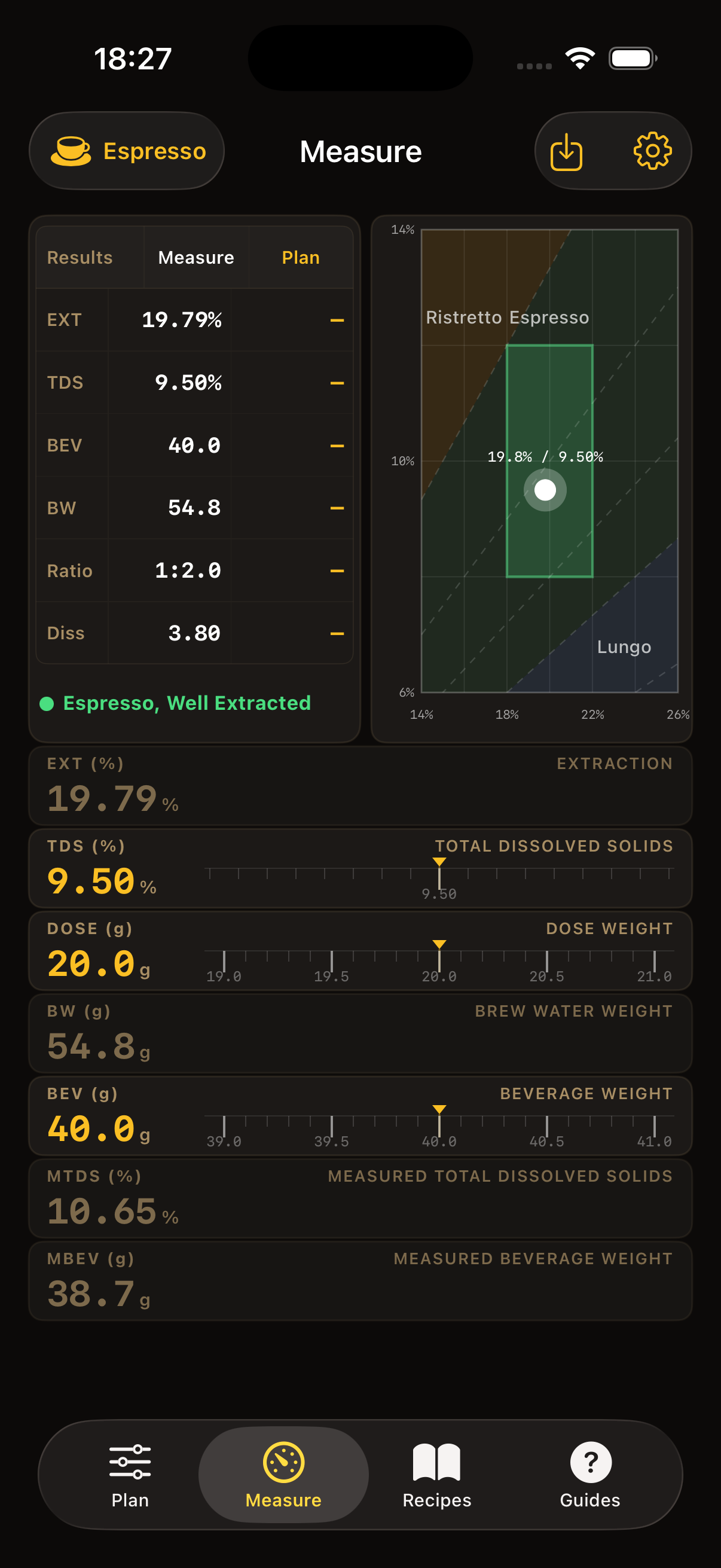 Measure tab screenshot